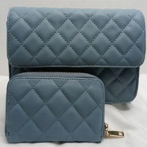 Fashion Faux Leather Quilted Messenger Bag and Wallet
